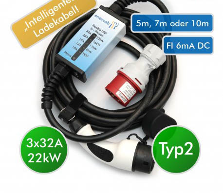 mobile Ladestation Typ2 3x32A 400CEE G Electric Ihr Elektroauto Ladekabel einstellbar Typ2 CEE rot 3x16A
